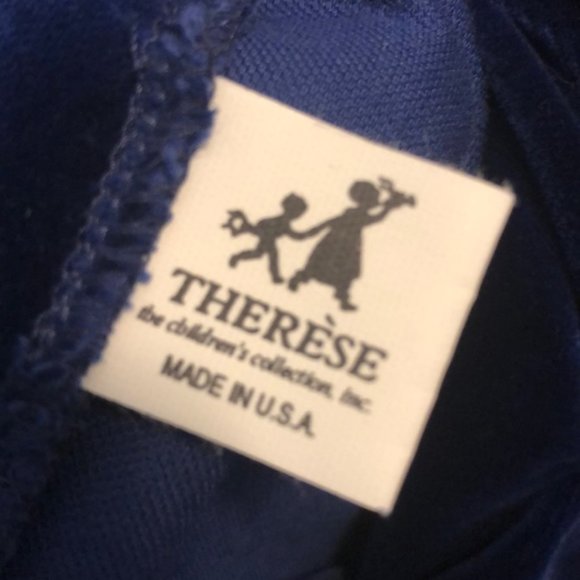 Vintage 80s Blue Girls Velvet Silk Party Dress - Picture 6 of 6